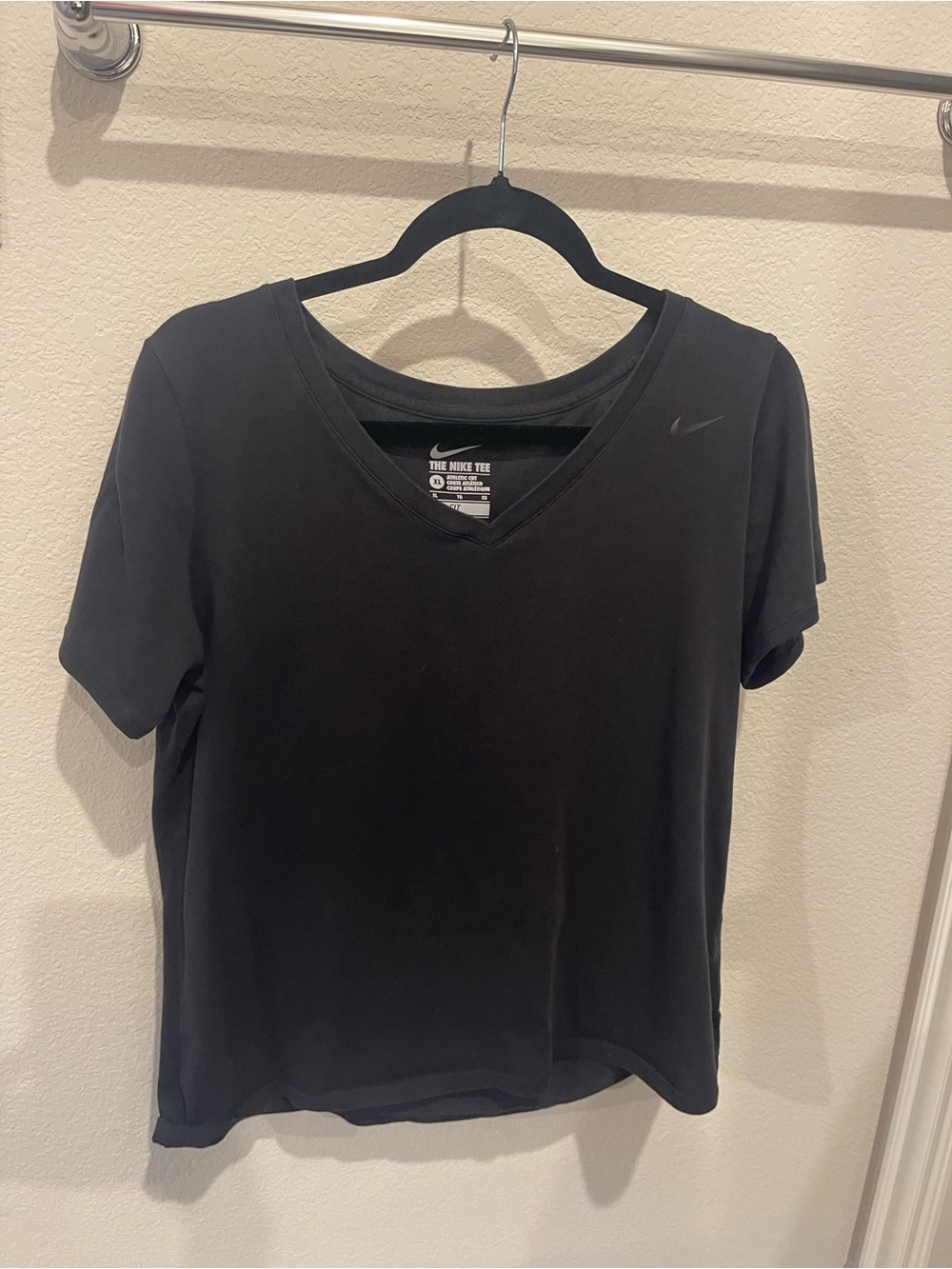 Nike Women's Black V-Neck Short Sleeve Tee with Subtle Swoosh